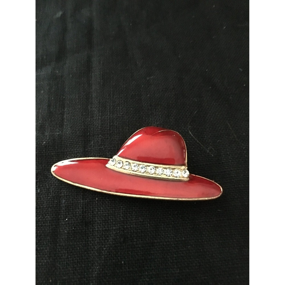 Vintage Rhinestone Enamel Red Hat Pin Brooch pin